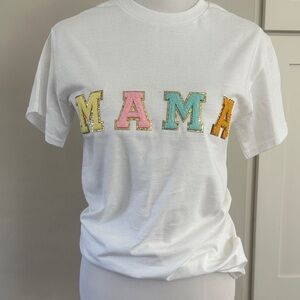 Gildan White Tee with Colorful 'MAMA' Letters